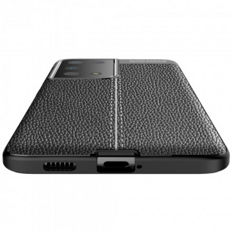 Cover Samsung Galaxy S21 Ultra 5G Dobbelt Linje Litchi Læder Effekt