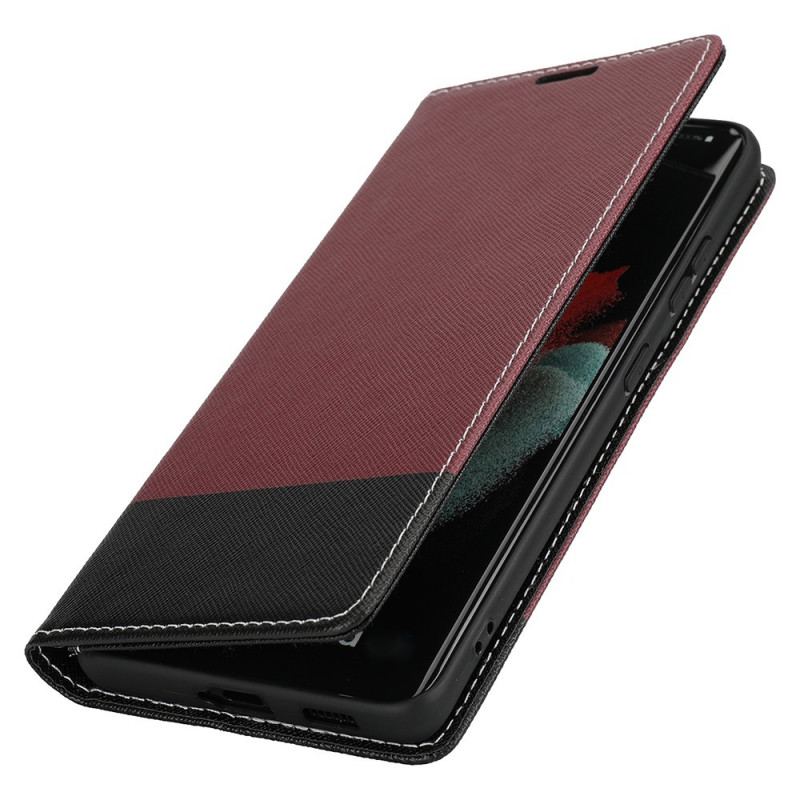 Cover Samsung Galaxy S21 Ultra 5G Flip Cover Tofarvet Tekstureret Kunstlæder