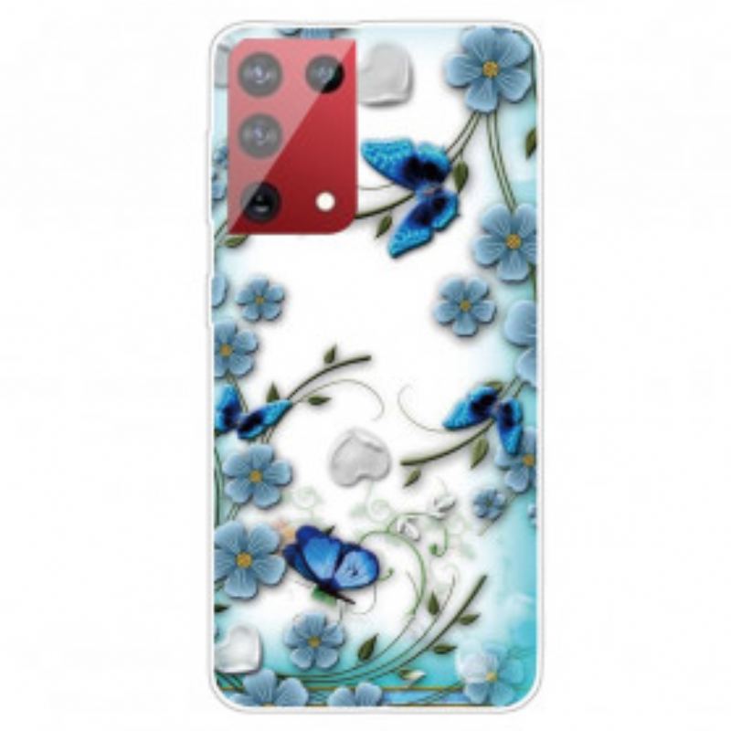 Cover Samsung Galaxy S21 Ultra 5G Retro Sommerfugle Og Blomster