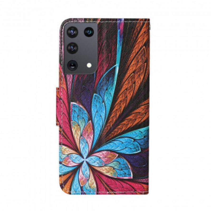 Flip Cover Samsung Galaxy S21 Ultra 5G Farvede Plader Med Snor