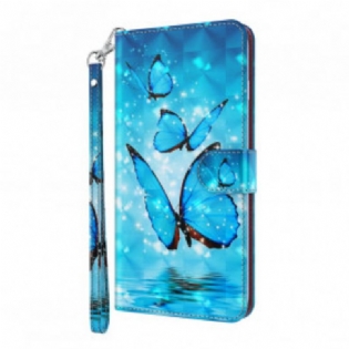 Flip Cover Samsung Galaxy S21 Ultra 5G Flyvende Blå Sommerfugle