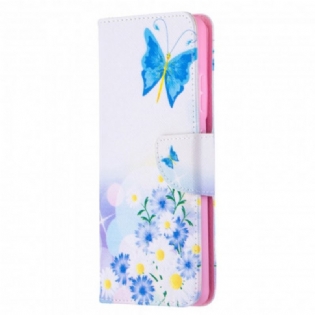 Flip Cover Samsung Galaxy S21 Ultra 5G Malede Sommerfugle Og Blomster