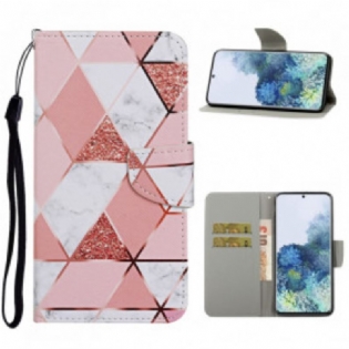 Flip Cover Samsung Galaxy S21 Ultra 5G Marmor Og Pailletter Med Rem