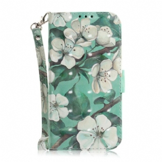 Flip Cover Samsung Galaxy S21 Ultra 5G Med Snor Blomstrende Gren Med Rem