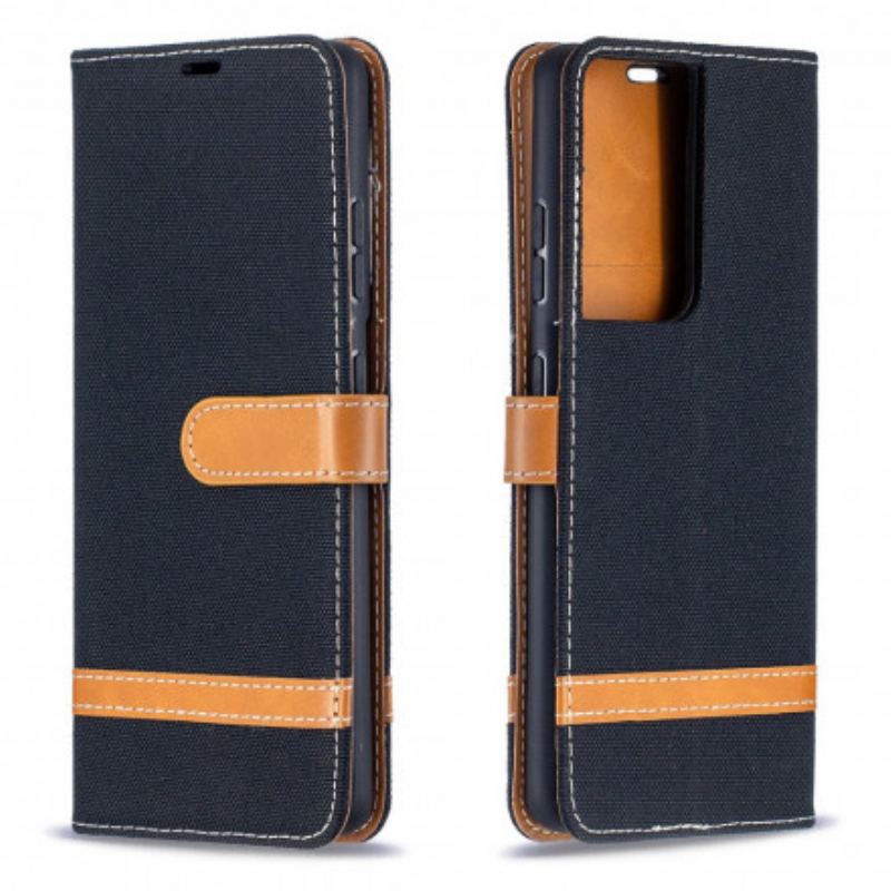 Flip Cover Samsung Galaxy S21 Ultra 5G Med Snor Stof- Og Lædereffektrem