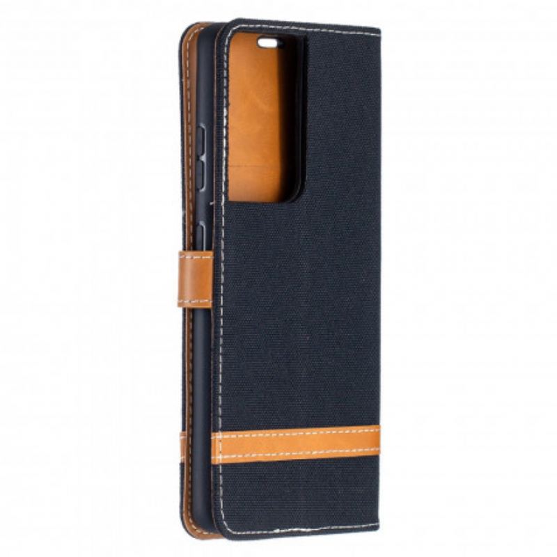 Flip Cover Samsung Galaxy S21 Ultra 5G Med Snor Stof- Og Lædereffektrem