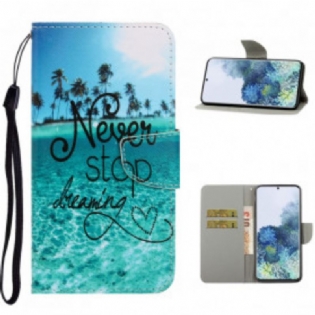 Flip Cover Samsung Galaxy S21 Ultra 5G Med Snor Stop Aldrig Med At Drømme Navy Strappy