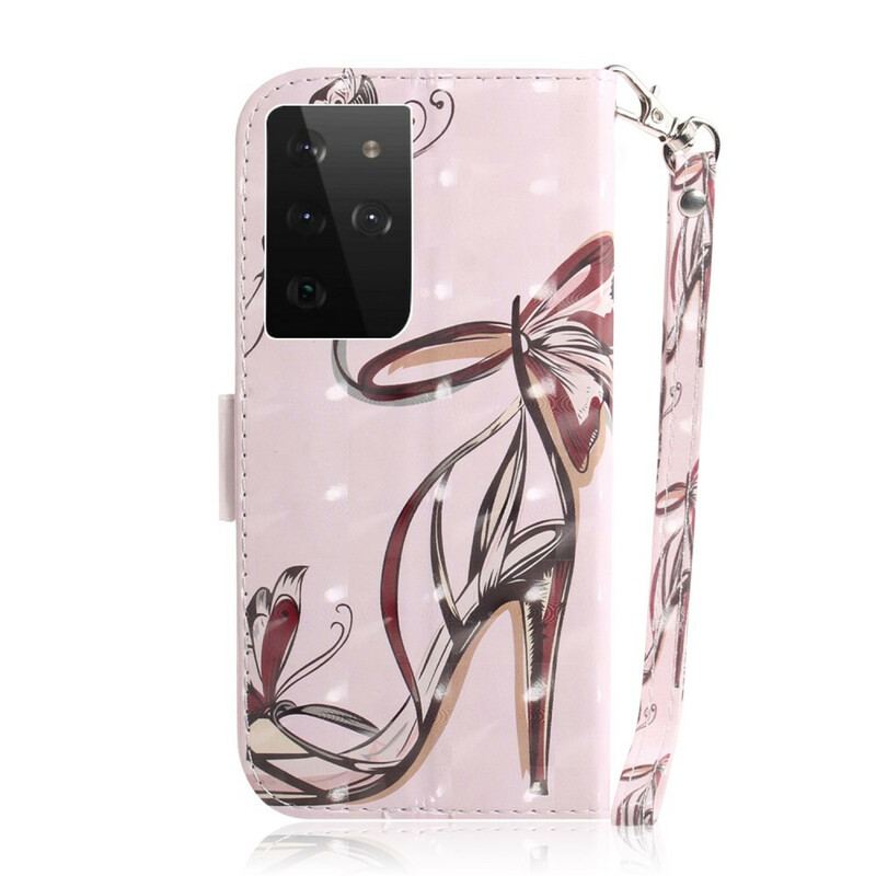 Flip Cover Samsung Galaxy S21 Ultra 5G Med Snor Strappy Pumpe