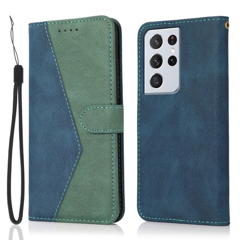 Flip Cover Samsung Galaxy S21 Ultra 5G Tofarvet Trekant Imiteret Læder