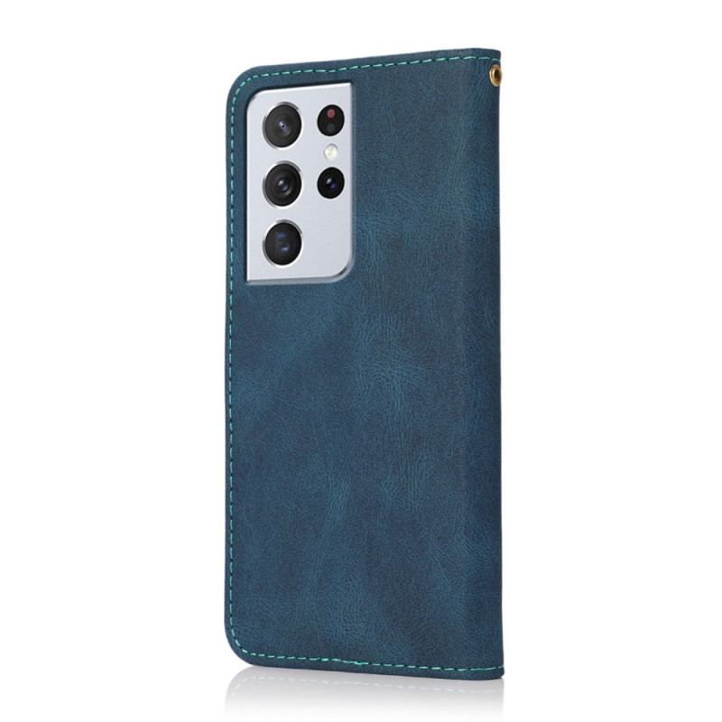 Flip Cover Samsung Galaxy S21 Ultra 5G Tofarvet Trekant Imiteret Læder