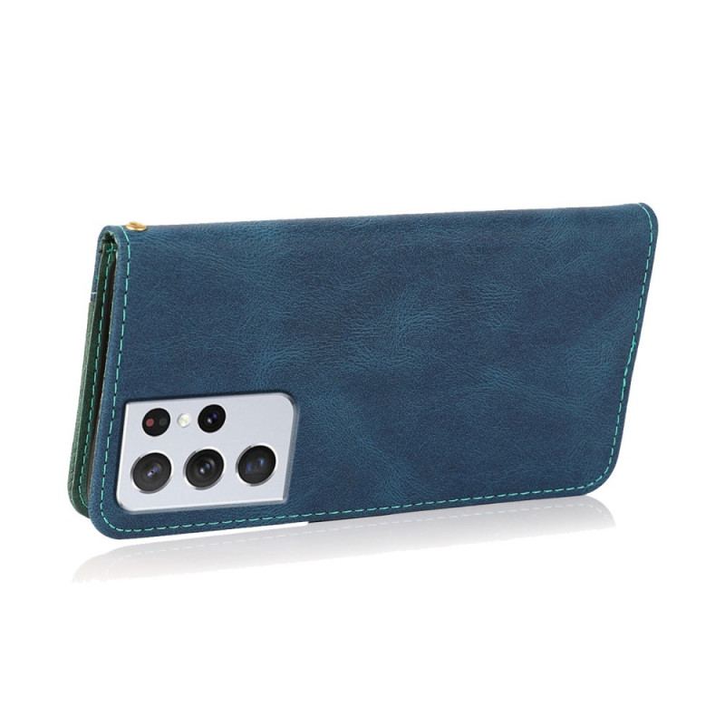 Flip Cover Samsung Galaxy S21 Ultra 5G Tofarvet Trekant Imiteret Læder
