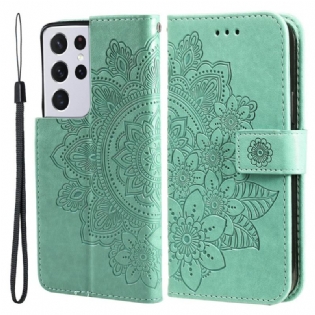 Læder Cover Samsung Galaxy S21 Ultra 5G Blomster Mandala