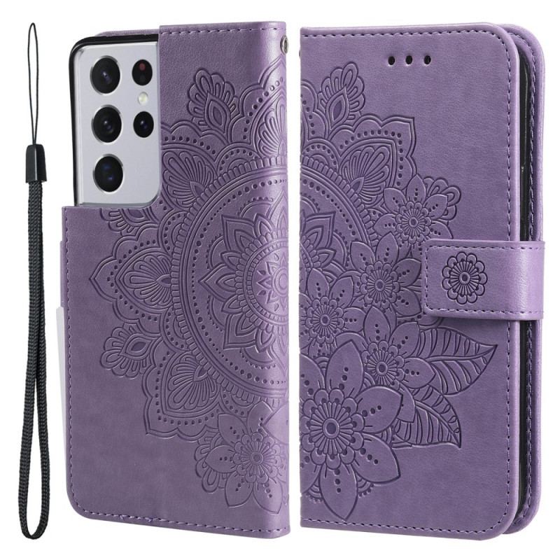 Læder Cover Samsung Galaxy S21 Ultra 5G Blomster Mandala