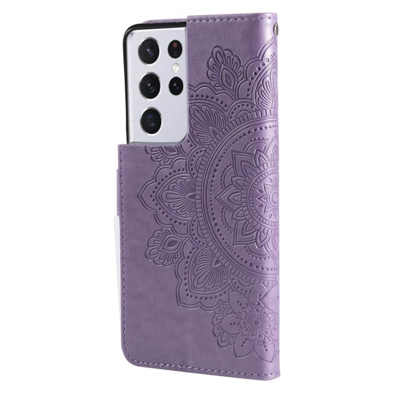 Læder Cover Samsung Galaxy S21 Ultra 5G Blomster Mandala