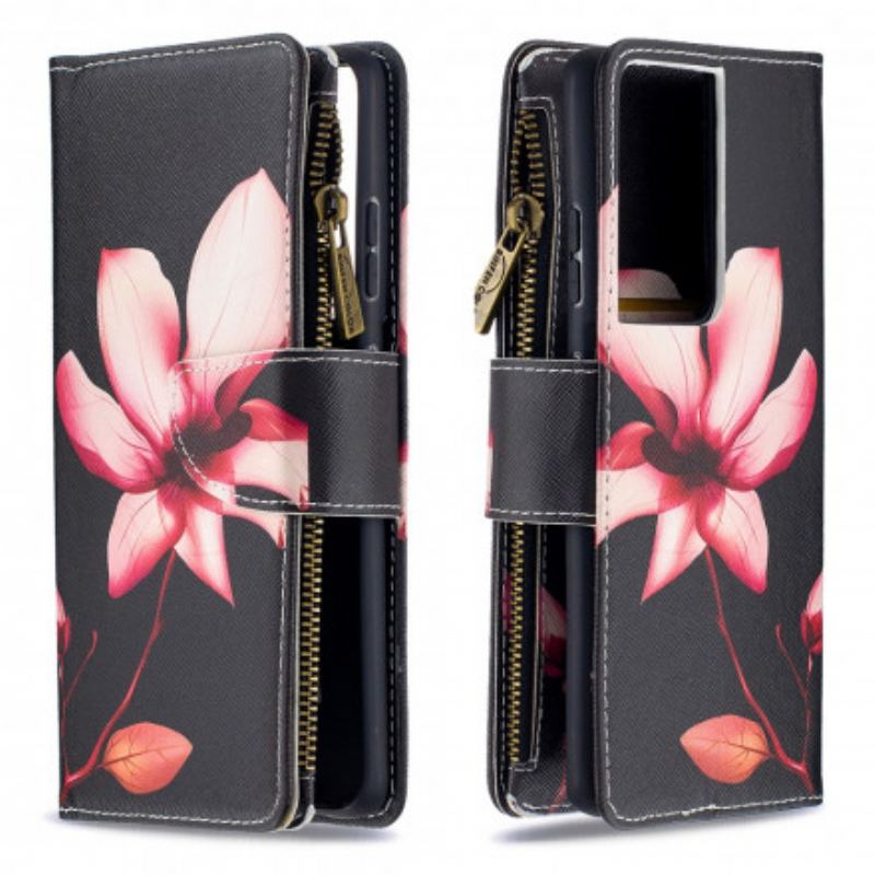 Læder Cover Samsung Galaxy S21 Ultra 5G Blomsterlomme Med Lynlås