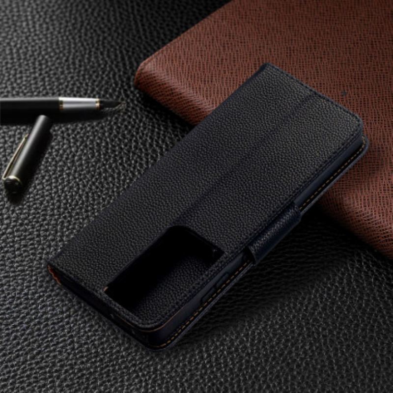 Læder Cover Samsung Galaxy S21 Ultra 5G Flip Cover Litchi Rabat Oblique