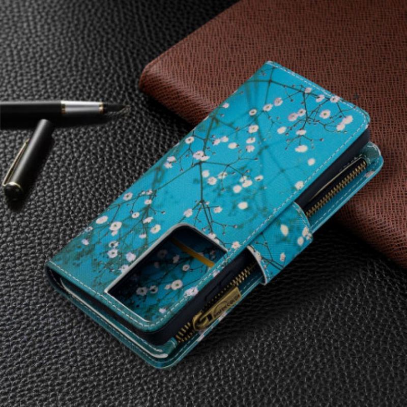 Læder Cover Samsung Galaxy S21 Ultra 5G Trælomme Med Lynlås