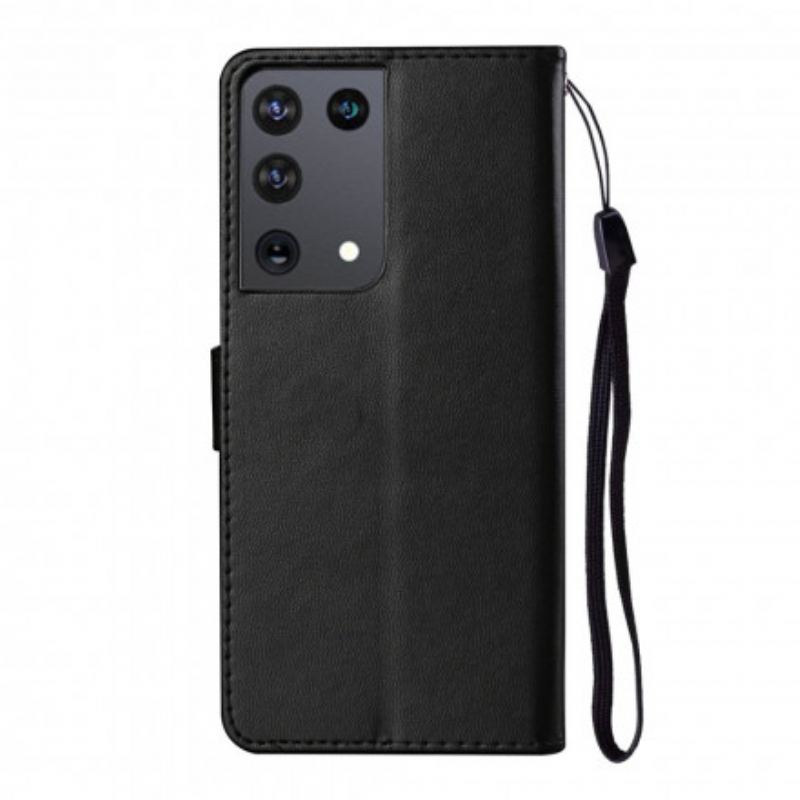 Læder Cover Samsung Galaxy S21 Ultra 5G Unikt Design Med Snor