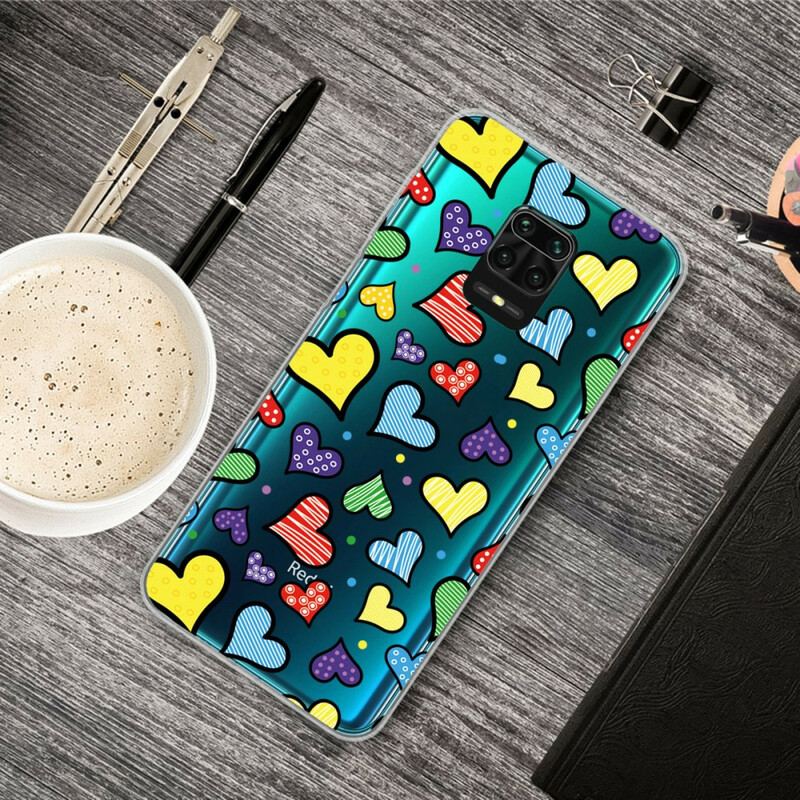 Cover Xiaomi Redmi Note 9S / 9 Pro Flerfarvede Hjerter