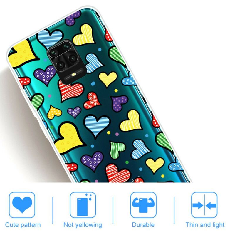 Cover Xiaomi Redmi Note 9S / 9 Pro Flerfarvede Hjerter
