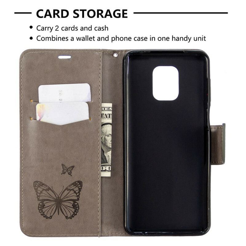 Flip Cover Xiaomi Redmi Note 9S / 9 Pro Med Snor Thong Sommerfugle