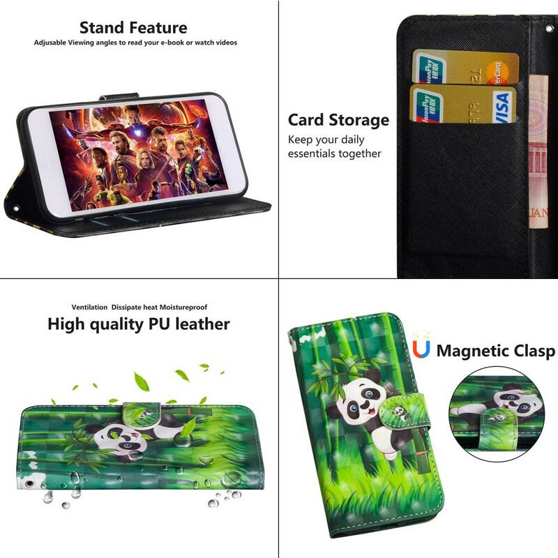 Flip Cover Xiaomi Redmi Note 9S / 9 Pro Panda Og Bambus