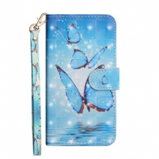 Læder Cover Xiaomi Redmi Note 9S / 9 Pro Blå Sommerfugle