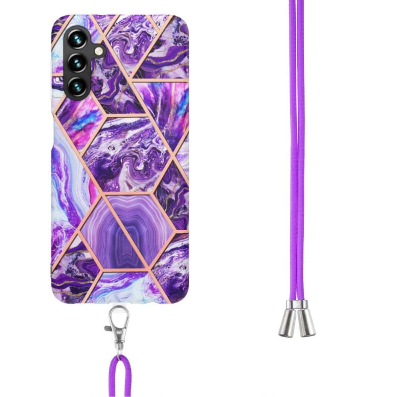 Cover Samsung Galaxy A14 / A14 5G Med Snor Snøre I Marmorstil