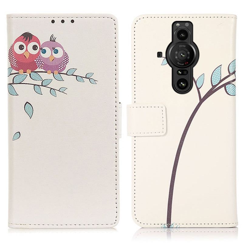 Læder Cover Sony Xperia Pro-I Par Ugler På Træet