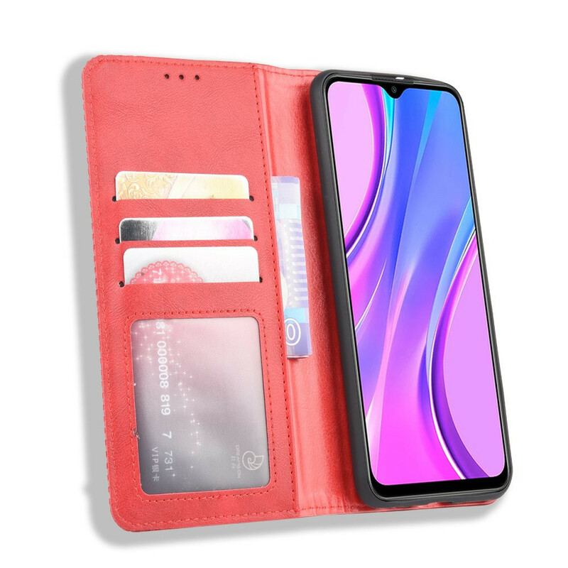 Cover Xiaomi Redmi 9 Flip Cover Stiliseret Vintage Lædereffekt