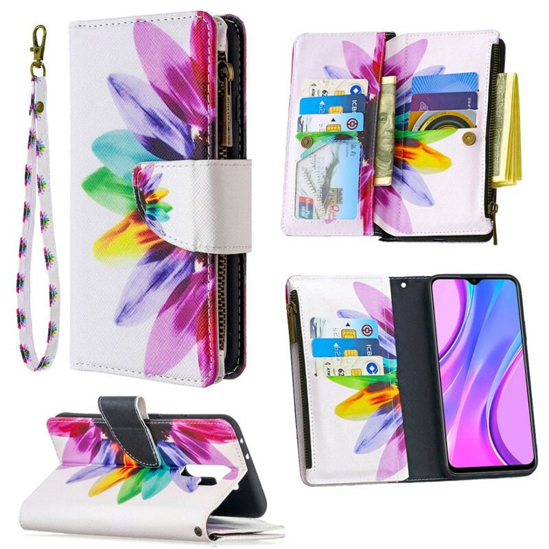 Flip Cover Xiaomi Redmi 9 Blomsterlomme Med Lynlås