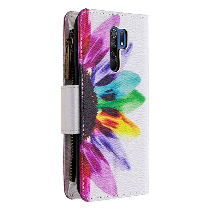 Flip Cover Xiaomi Redmi 9 Blomsterlomme Med Lynlås