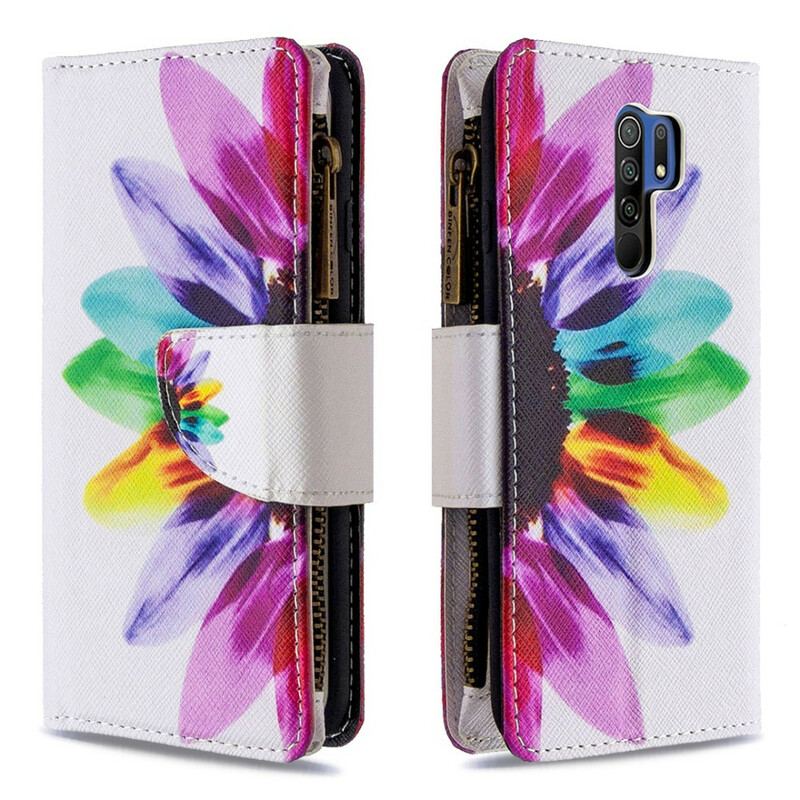 Flip Cover Xiaomi Redmi 9 Blomsterlomme Med Lynlås