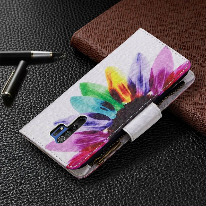 Flip Cover Xiaomi Redmi 9 Blomsterlomme Med Lynlås