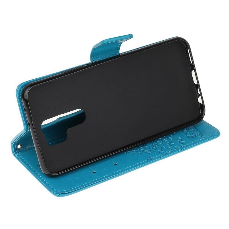 Flip Cover Xiaomi Redmi 9 Med Snor Thong Træ Og Ugler