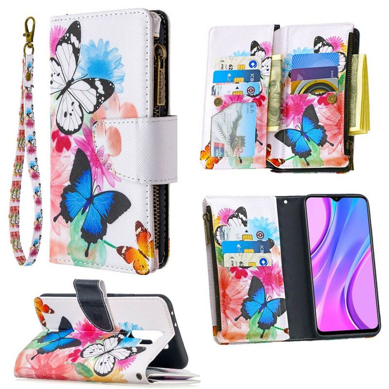 Flip Cover Xiaomi Redmi 9 Sommerfugle Lynlåslomme