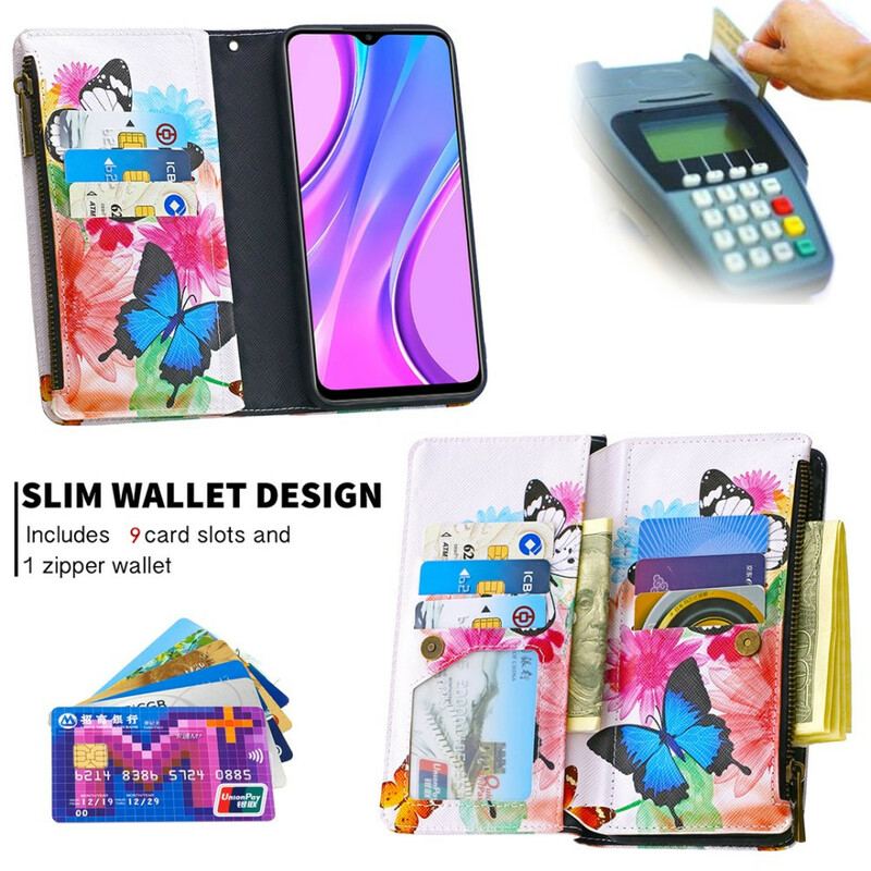Flip Cover Xiaomi Redmi 9 Sommerfugle Lynlåslomme