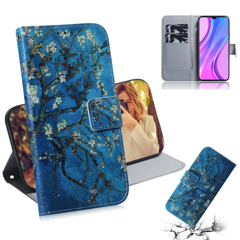 Læder Cover Xiaomi Redmi 9 Blomstrende Trægren