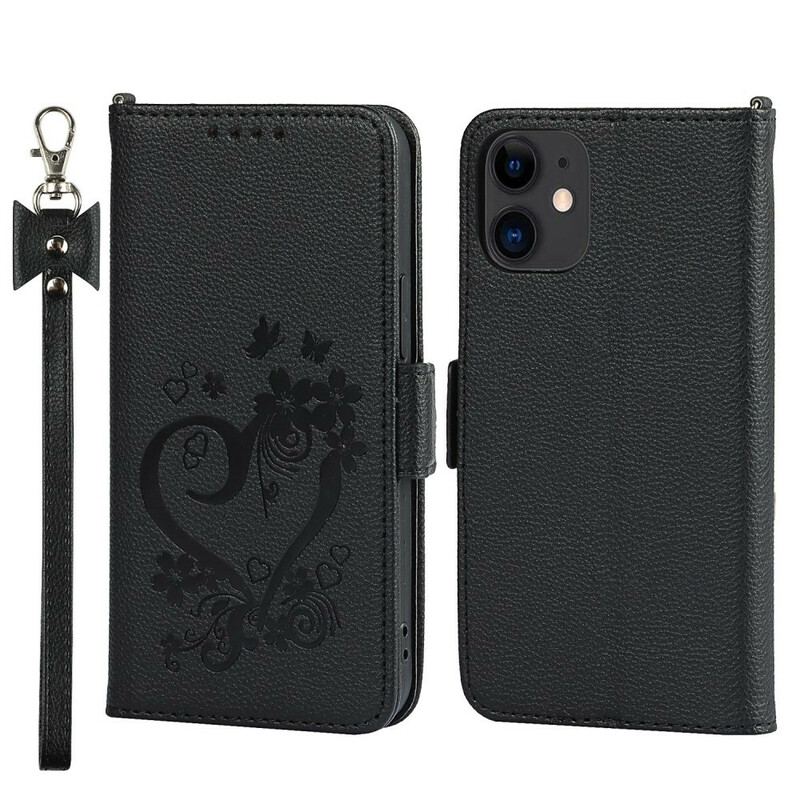 Flip Cover iPhone 12 Mini Med Snor Strappy Heart
