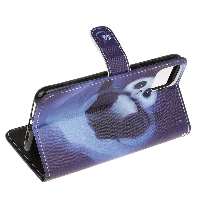 Læder Cover iPhone 12 Mini Med Snor Panda Space Med Snor