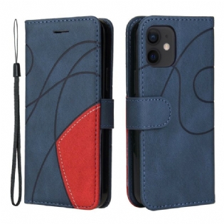 Læder Cover iPhone 12 Mini Tofarvet Design Imiteret Læder