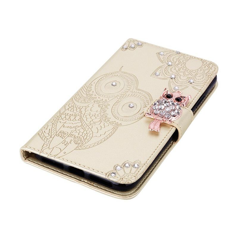 Læder Cover iPhone 12 Mini Ugle Mandala Og Charm