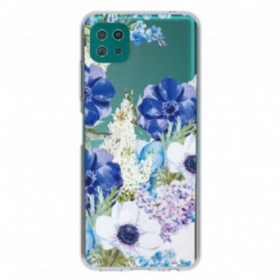 Cover Samsung Galaxy A22 5G Sømløs Akvarel Blå Blomster