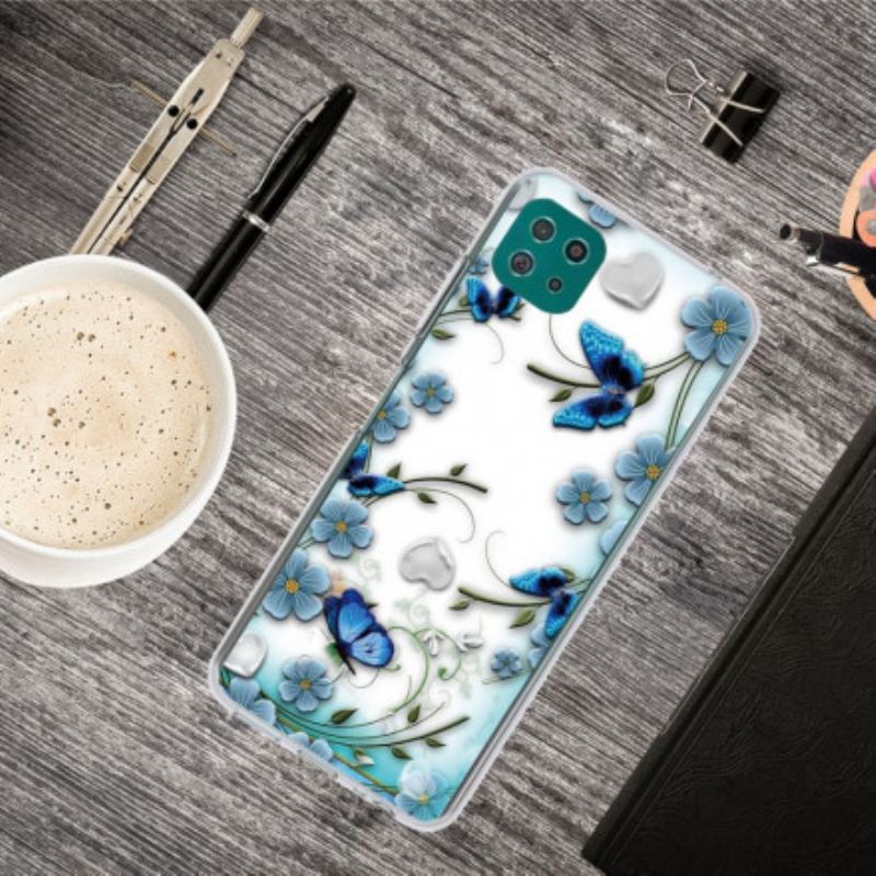 Cover Samsung Galaxy A22 5G Sømløse Retro Sommerfugle Og Blomster