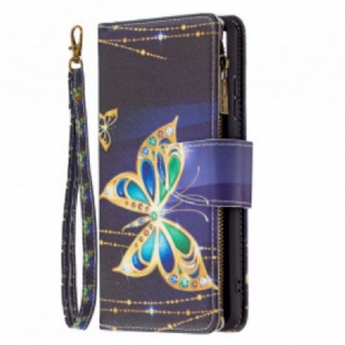 Flip Cover Samsung Galaxy A22 5G Butterflies Art Zipped Pouch