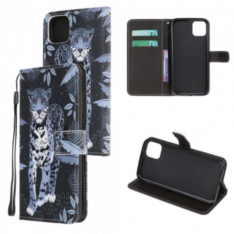 Flip Cover Samsung Galaxy A22 5G Med Snor Strappy Leopard