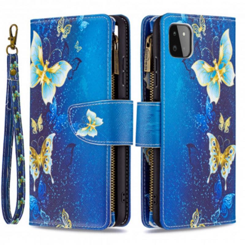 Flip Cover Samsung Galaxy A22 5G Sommerfugle Lynlåslomme