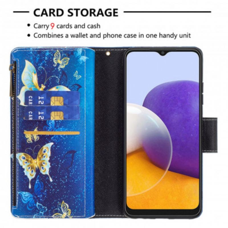 Flip Cover Samsung Galaxy A22 5G Sommerfugle Lynlåslomme