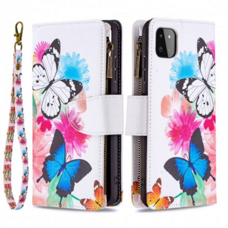 Flip Cover Samsung Galaxy A22 5G Sommerfugle Lynlåslomme