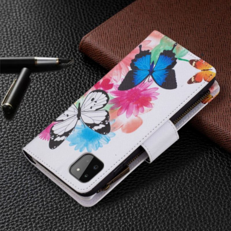 Flip Cover Samsung Galaxy A22 5G Sommerfugle Lynlåslomme